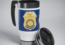 Army CID Badge and Seal - Stainless Steel Travel Mug with Handle, 14oz